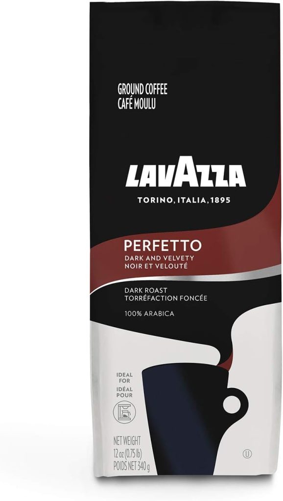 Lavazza Perfetto Ground Coffee Blend, Dark Roast, 100% Arabica, Full-bodied, 12 oz